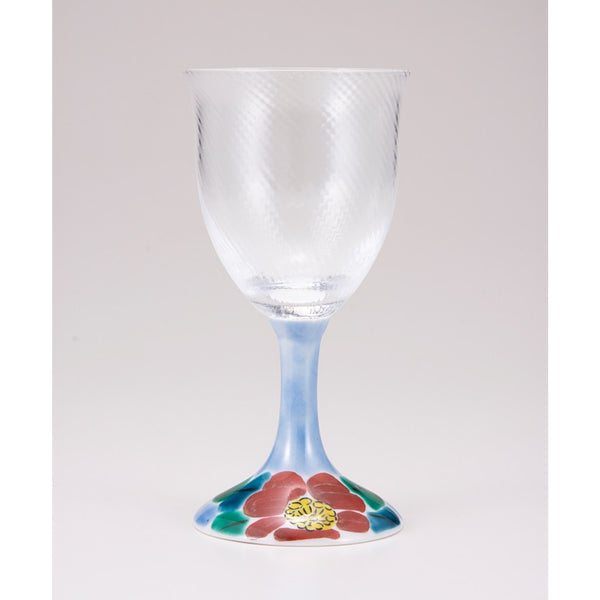 「九谷和グラス」ワイングラス小（斜）山茶花ブルー